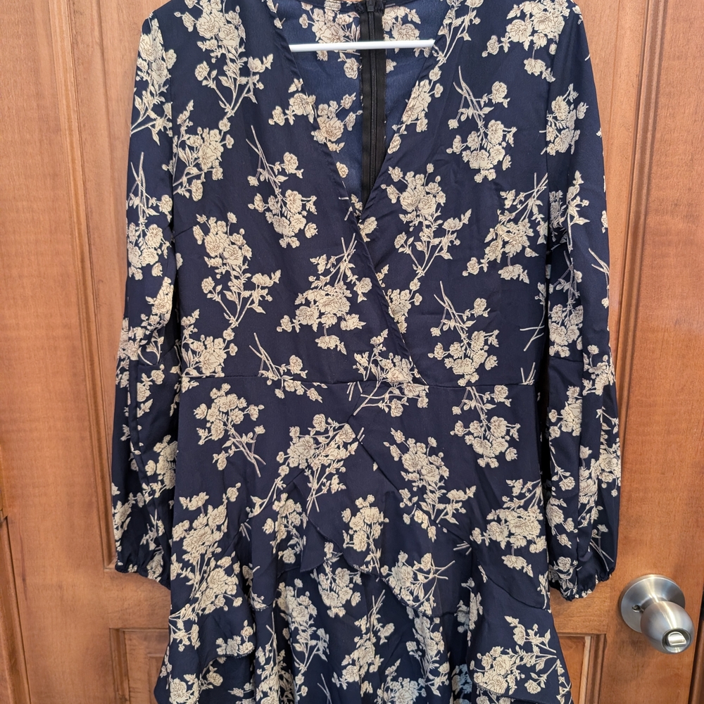 SHEIN Navy Floral Midi Dress